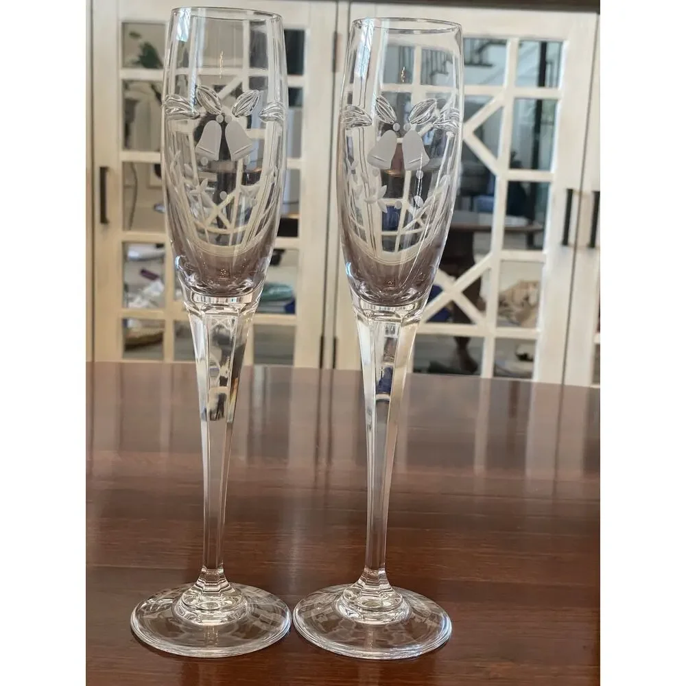 Set of 2 Mikasa Wedding Bells Toasting Fluted Champagne Glass Lead Crystal